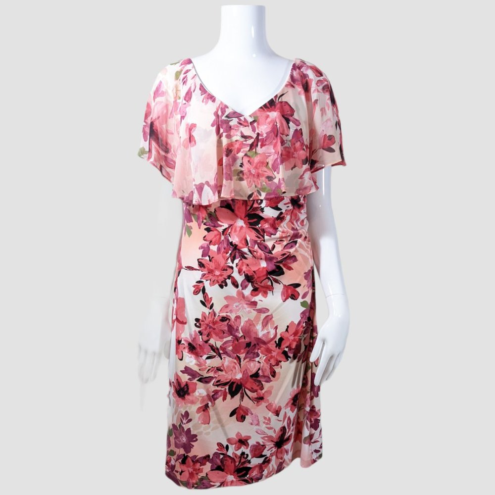 NWT Connected Apparel- Chiffon Ruffled Neck Dress
